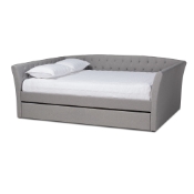 Baxton Studio Delora Modern and Contemporary Light Grey Fabric Upholstered Queen Size Daybed with Roll-Out Trundle Bed